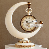 新款创意欧式钟表丽盛台钟座钟月牙桌钟客厅装饰摆件时钟复古坐钟