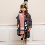 韩国韩版童装2015冬装女童绣花大风衣儿童加厚加绒外套中长款棉衣