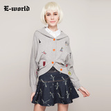 E－World/衣－我的2016春季新款女装宽松蝙蝠型长袖针织开衫W1319