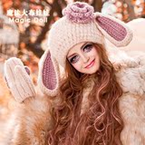 魔法大布娃娃冬季女款大兔子耳朵复古花朵可爱森系毛线贝雷帽子