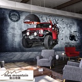 3D立体砖纹涂鸦壁画汽车工业风复古主题墙纸网咖餐厅ktv酒吧壁纸