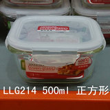 代购正品韩国乐扣玻璃保鲜盒耐热饭盒微波炉500ml便当盒LLG214