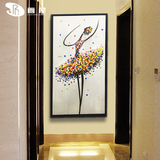 玄关走廊竖版挂画客厅过道现代装饰画抽象手绘芭蕾舞油画卧室壁画
