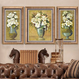 欧式高端客厅装饰画美式挂画沙发背景墙画壁画 有框画三联画花卉