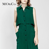 MO&Co.翻领收腰无袖背心中长款衬衫连衣裙MA162SKT103 moco