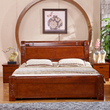现代中式实木床 1.8米进口香樟木婚床 高箱气动硬板双人床家具