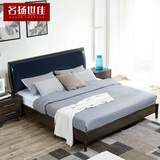 皮软靠北欧双人床1.8米1.5米简欧风格成人小户型卧室实木脚大床