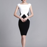 【天天特价】夏季白领品牌女装正装OL气质修身拼接短袖职业连衣裙
