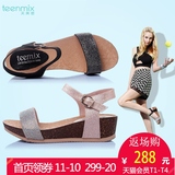 Teenmix/天美意夏季专柜同款亮片布坡跟女凉鞋6YE01BL5