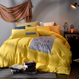 简约纯色全棉四件套纯棉欧美风被套床单1.5m1.8m2.0m双人床上用品