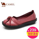 Camel/骆驼女鞋 真皮圆头平跟浅口单鞋 休闲真皮鞋