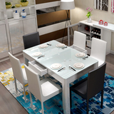 餐桌椅组合不锈钢简约现代高亮光烤漆餐台钢化玻璃宜家多功能饭桌