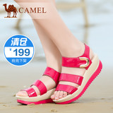 camel骆驼女凉鞋 真皮夏季时尚松糕跟女鞋 厚底坡跟白色凉鞋