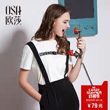 OSA欧莎2016夏季新款女装 趣味十足字母印花短袖T恤女夏 B11215