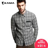 卡玛KAMA 秋冬男装 时尚拼接加厚百搭格子休闲长袖衬衫男 2413801