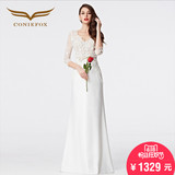 创意狐2016新款白色蕾丝晚礼服宴会礼服长款修身显瘦婚纱礼服新娘
