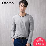 卡玛KAMA 2016春季新款撞色条纹圆领长袖T恤男针织休闲衫2116514