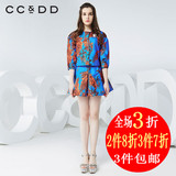 CCDD2016春夏新款专柜正品女时尚撞色印花韩版廓形短外套通勤上衣