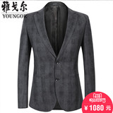 Youngor/雅戈尔专柜正品西服男士商务休闲外套灰色纯羊毛抗皱西装