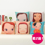 梦游娃娃亚麻奈良美智抱枕卡通可爱创意沙发靠枕床头办公室靠垫套