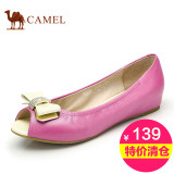 Camel/骆驼女鞋 时尚甜美内增高羊皮鱼嘴单鞋