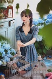 韩国Milkcocoa2016夏季新款民族风女装 深V领短袖连衣裙