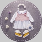 棉2016新款秋季童装0-3岁女童娃娃领打底衫针织衬衫连衣裙两件套