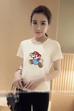 2016夏季 女装韩版 学生范 修身圆领短袖T恤 马里奥短T