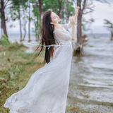 白色长裙夏文艺复古收腰显瘦钩花刺绣连衣裙仙女神海边度假裙韩国