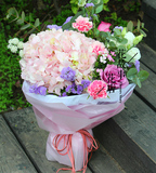 上海鲜花速递同城花店送花妈妈朋友生日绣球花束紫玫瑰康乃馨鲜花