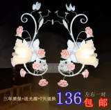 包邮壁灯创意卧室韩式花草田园灯具花灯欧式灯床头灯镜前灯壁灯