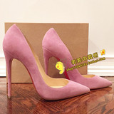 粉紫色粉色磨砂皮麂皮绒尖头浅口细跟鞋高跟鞋单鞋婚鞋新娘鞋