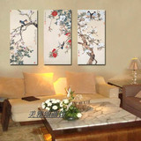 喜鹊花鸟画 现代中式客厅装饰画三联画竖款 沙发墙画无框画壁画