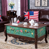美式茶几电视柜组合套装泡茶桌客厅彩绘小户形茶几欧式雕花方茶几