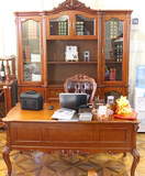 欧式实木雕刻书桌书柜组合书房家具高档欧式书桌书台 美式实木柜