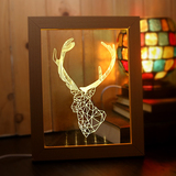 相框灯小夜灯卧室立体床头木质小鹿创意北欧宜家客厅装饰台灯617