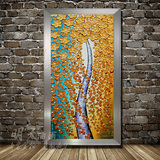 手绘油画玄关现代装饰画发财树抽象画走廊过道欧式竖版立体艺术画