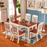 特价做旧整装地中海组合全实木白色小户型折叠伸缩桌蓝色餐台6人