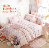 韩式儿童床品四件套纯棉公主房床单4件套女孩紫粉色家纺床品套件