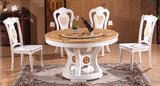 特价欧式客厅简约加固大理石实木组合圆形餐桌柚木红棕白色