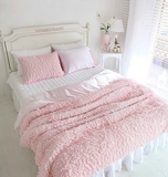 韩式田园公主风格粉色水波纹多层褶皱床品四件套家纺床罩床裙