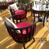 新中式餐椅实木单人沙发椅现代酒店茶楼会所咖啡厅休闲接待洽谈椅
