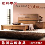 外贸原单储物床出口韩国品牌箱体床 全实木双人床现代老榆木家具