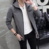 男士休闲夹克秋季青少年修身韩版纯色连帽短款上衣薄款学生外套潮