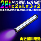 不锈钢2合1 迷你验钞灯笔 紫光灯小型便携式手电筒荧光剂检测包邮