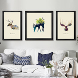 北欧麋鹿装饰画现代客厅三联画挂画简约卧室沙发墙画创意组合壁画