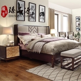 新中式床 现代1.8米水曲柳双人床 样板房酒店会所卧室实木床特价