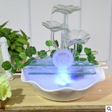 简约现代创意桌面鱼缸流水摆件 陶瓷加湿器喷泉办公室客厅风水轮