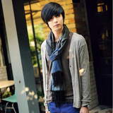 秋季流行男装薄款针织衫韩版修身学生线衫青年毛衣纯色外套开衫潮