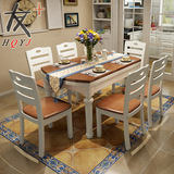 地中海餐桌椅组合6人简易折叠桌子全实木餐桌圆形多功能橡木饭桌